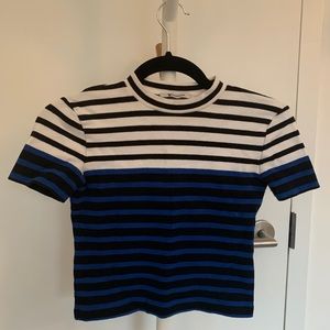 T by Alexander Wang Striped Short Sleeve Crop Tee
